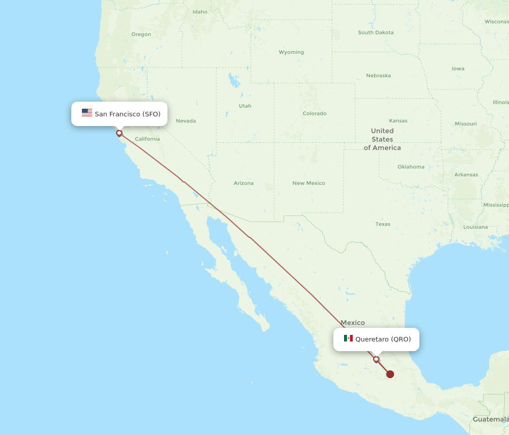 QRO to SFO flights and routes map