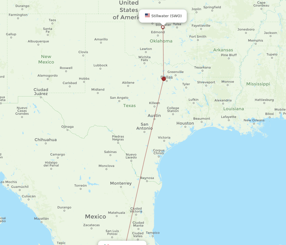QRO-SWO flight routes