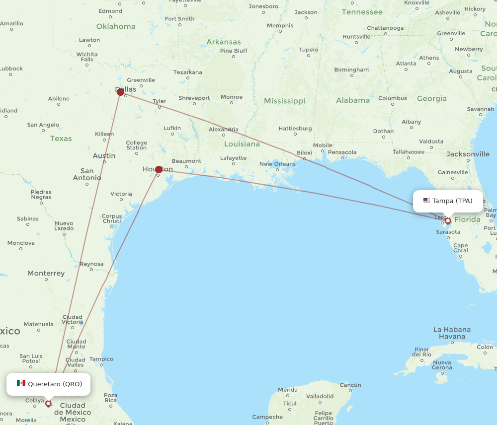 QRO-TPA flight routes
