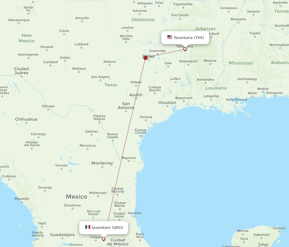 QRO-TXK flight routes