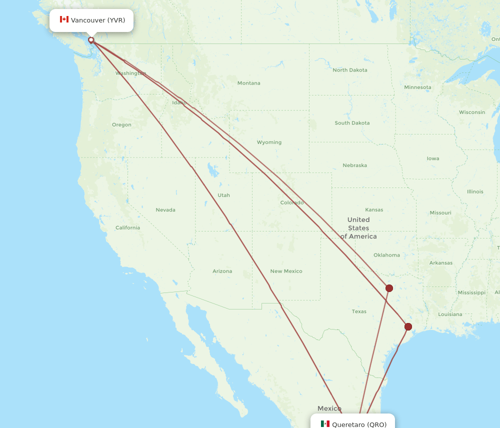QRO-YVR flight routes