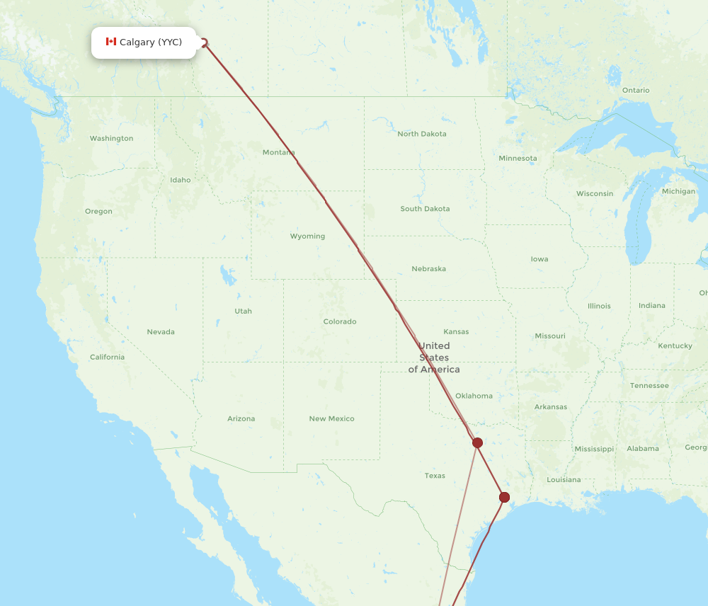 QRO to YYC flights and routes map
