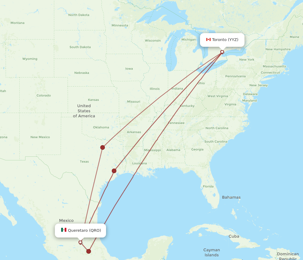 YYZ to QRO flights and routes map