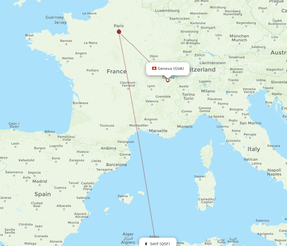 QSF to GVA flights and routes map