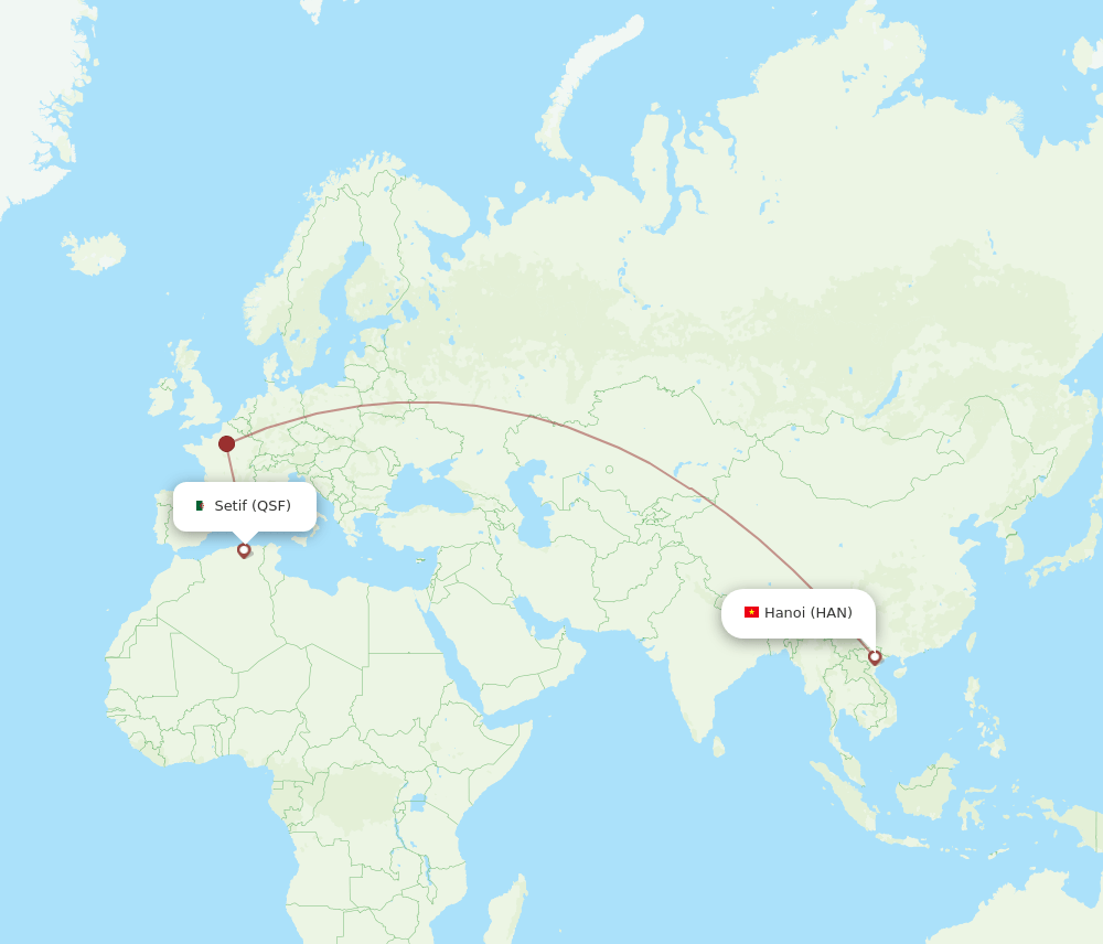 Hanoi - Setif route map and flight paths