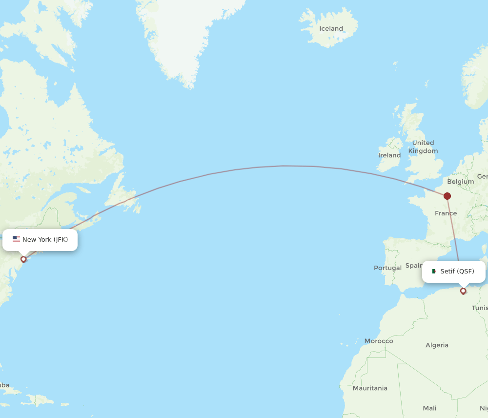 QSF-JFK flight routes