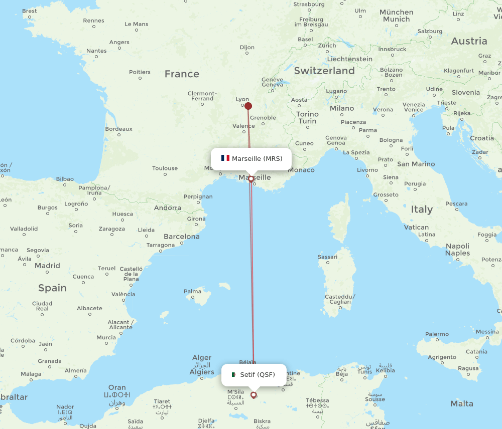 QSF to MRS flights and routes map