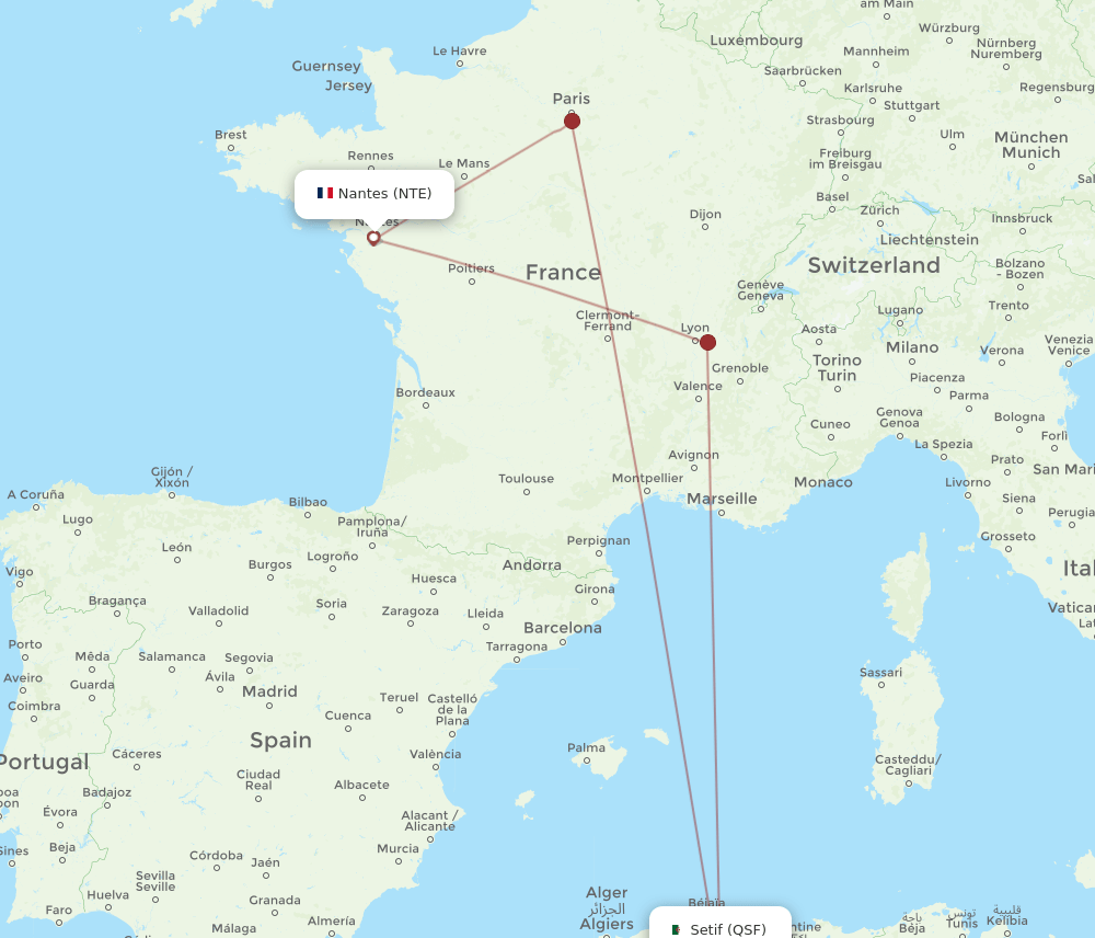 QSF-NTE flight routes