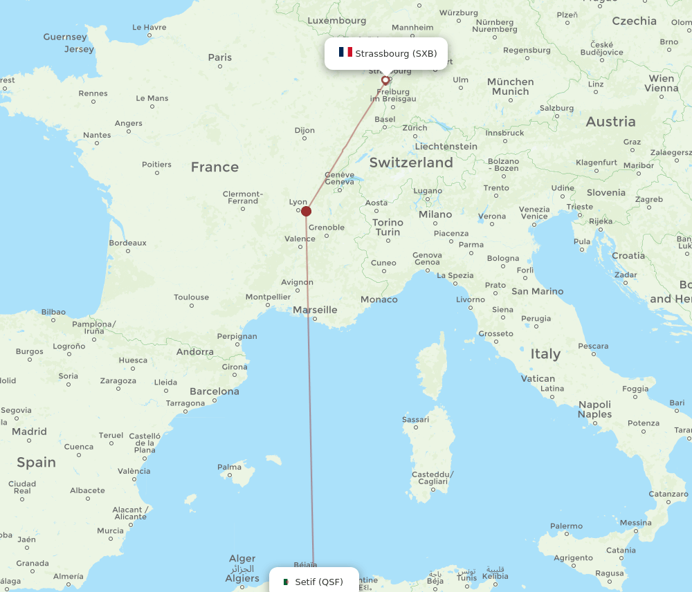 Setif - Strasbourg route map and flight paths