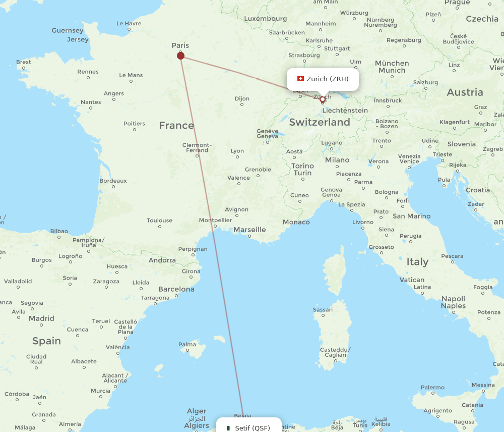 QSF-ZRH flight routes