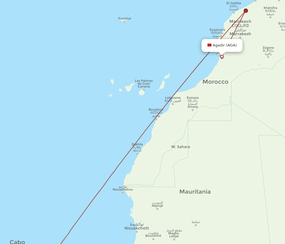 RAI-AGA flight routes