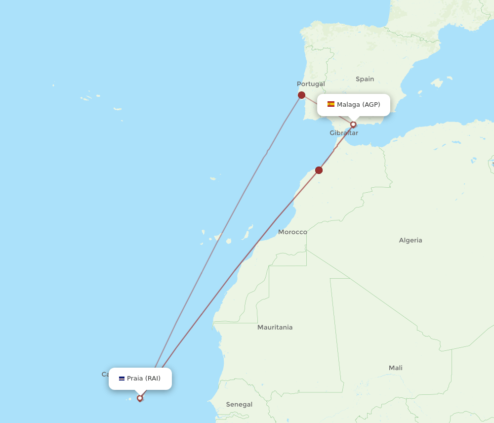RAI-AGP flight routes