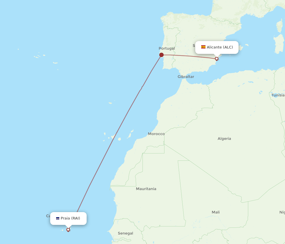 RAI-ALC flight routes