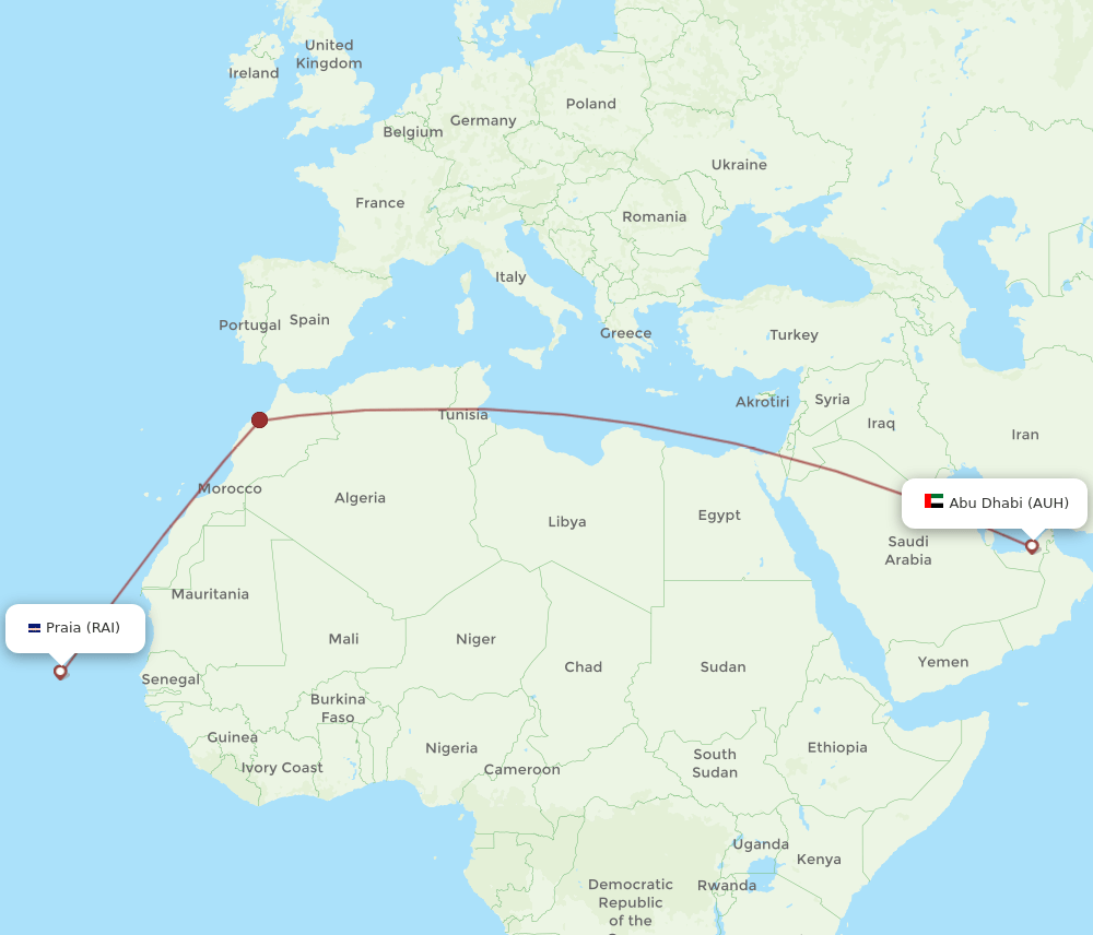AUH to RAI flights and routes map
