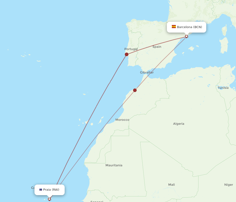 RAI-BCN flight routes