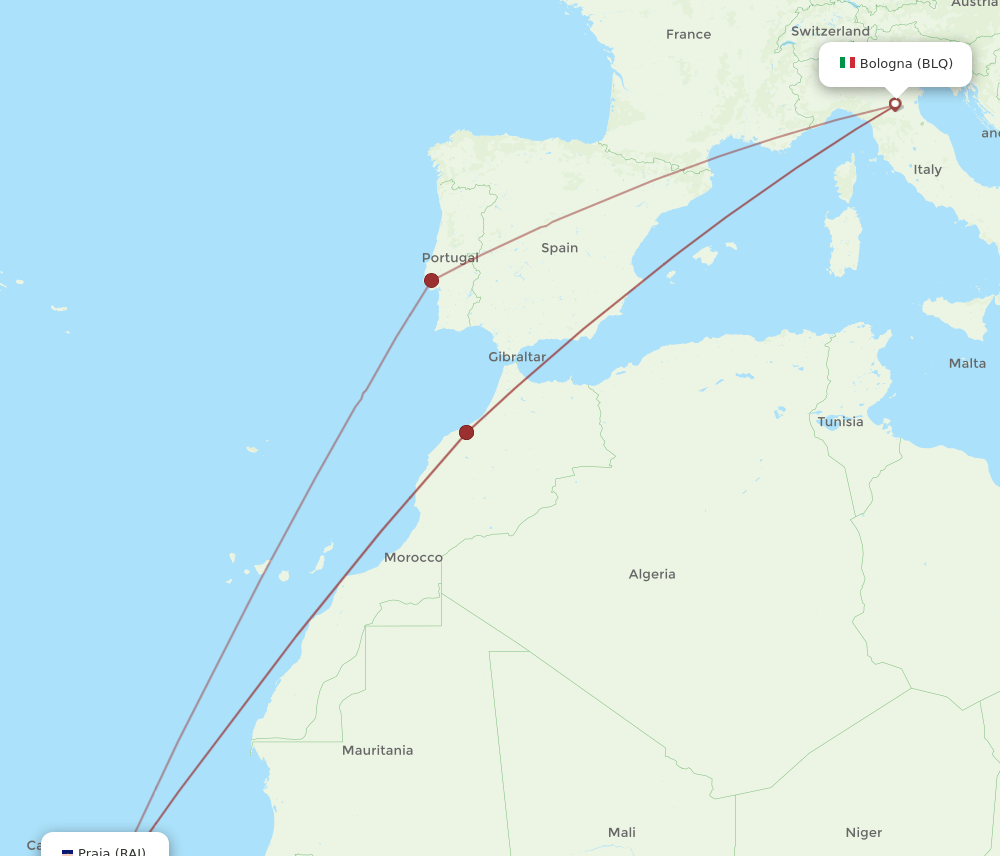 RAI-BLQ flight routes