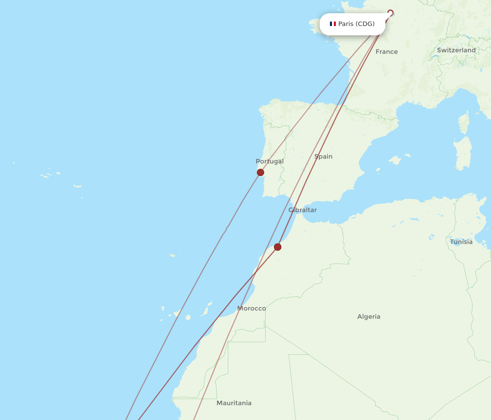 RAI to CDG flights and routes map