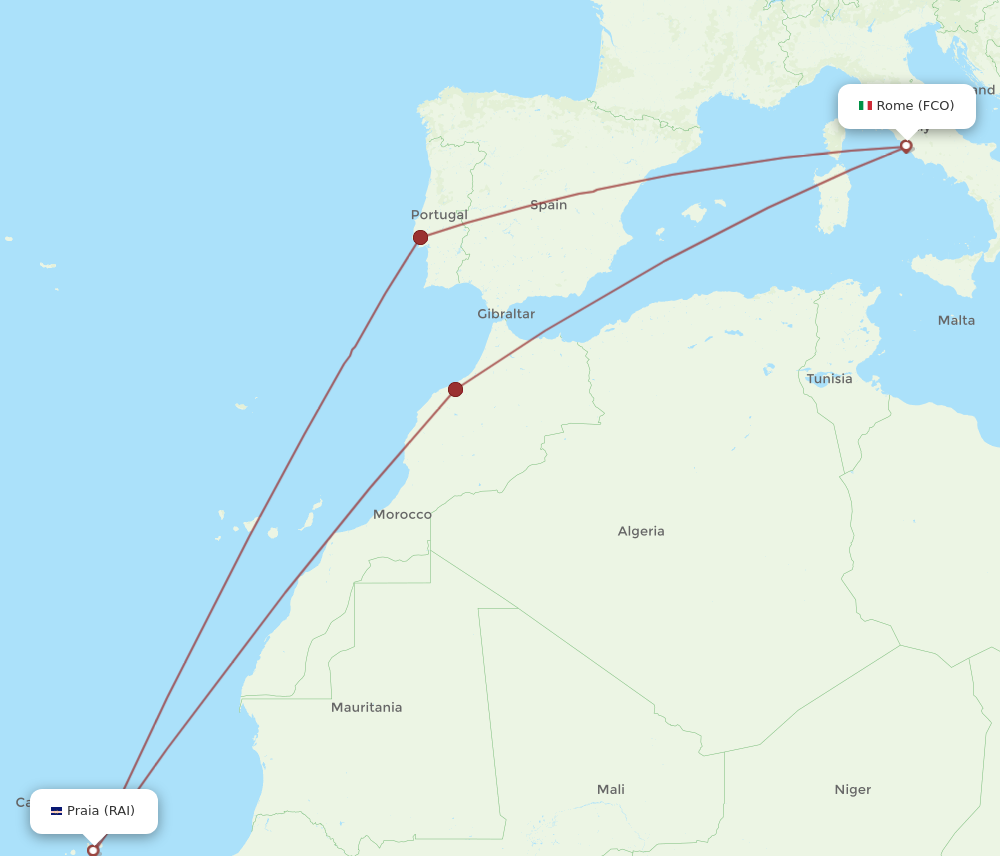 RAI to FCO flights and routes map