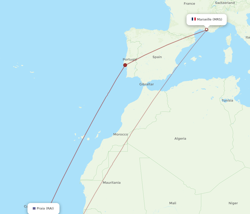 RAI to MRS flights and routes map