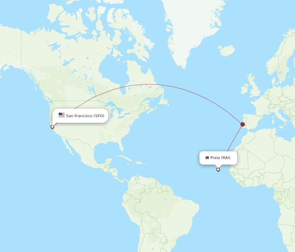 RAI to SFO flights and routes map