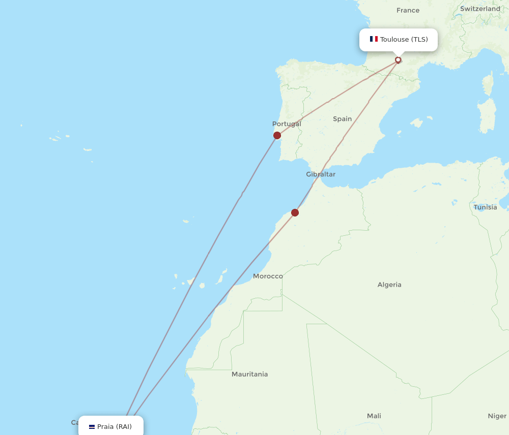 RAI to TLS flights and routes map