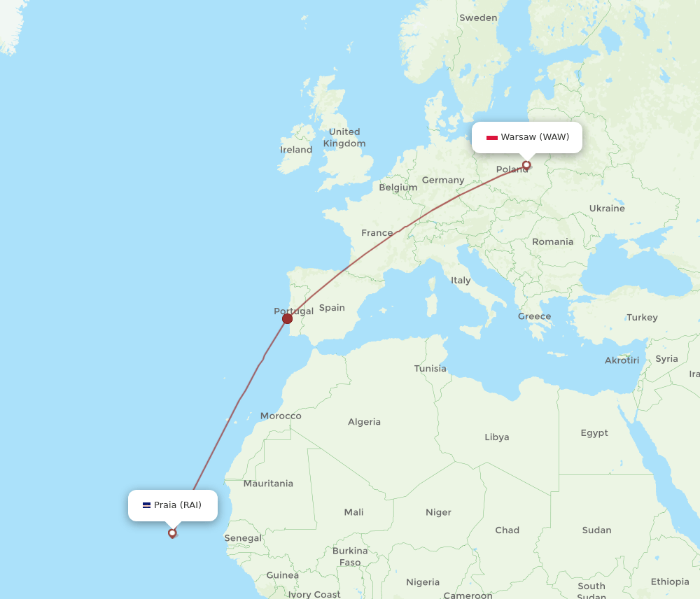 RAI-WAW flight routes