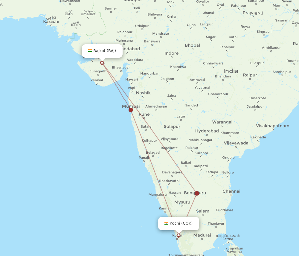 RAJ-COK flight routes