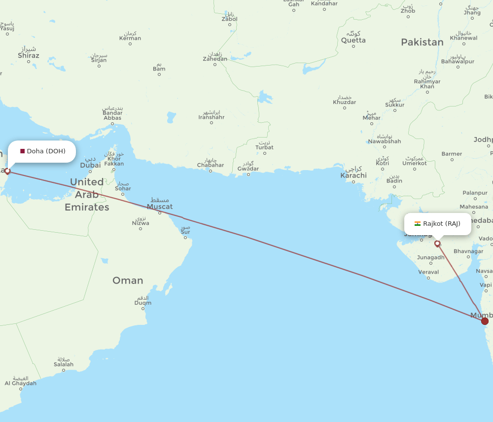 RAJ-DOH flight routes
