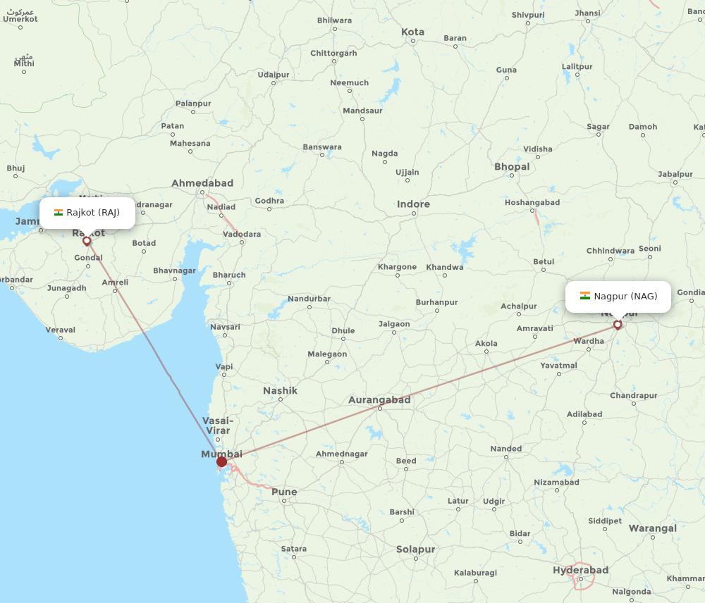 RAJ to NAG flights and routes map