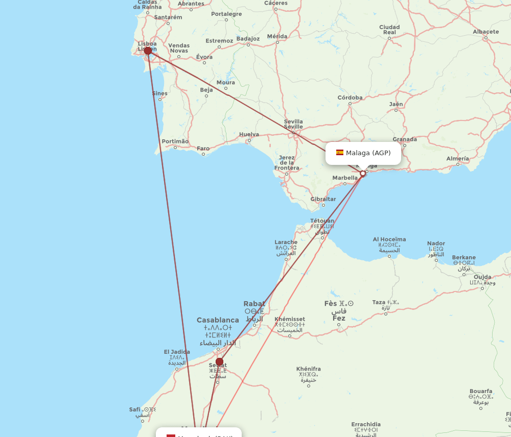 RAK to AGP flights and routes map