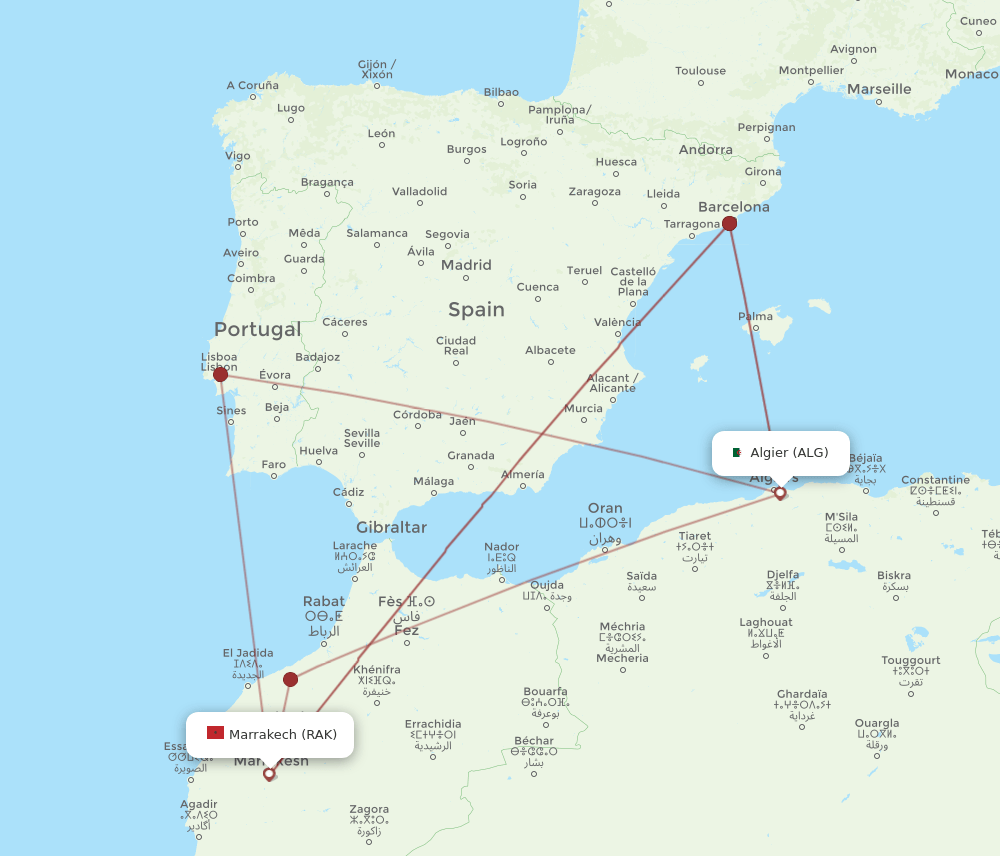 RAK to ALG flights and routes map