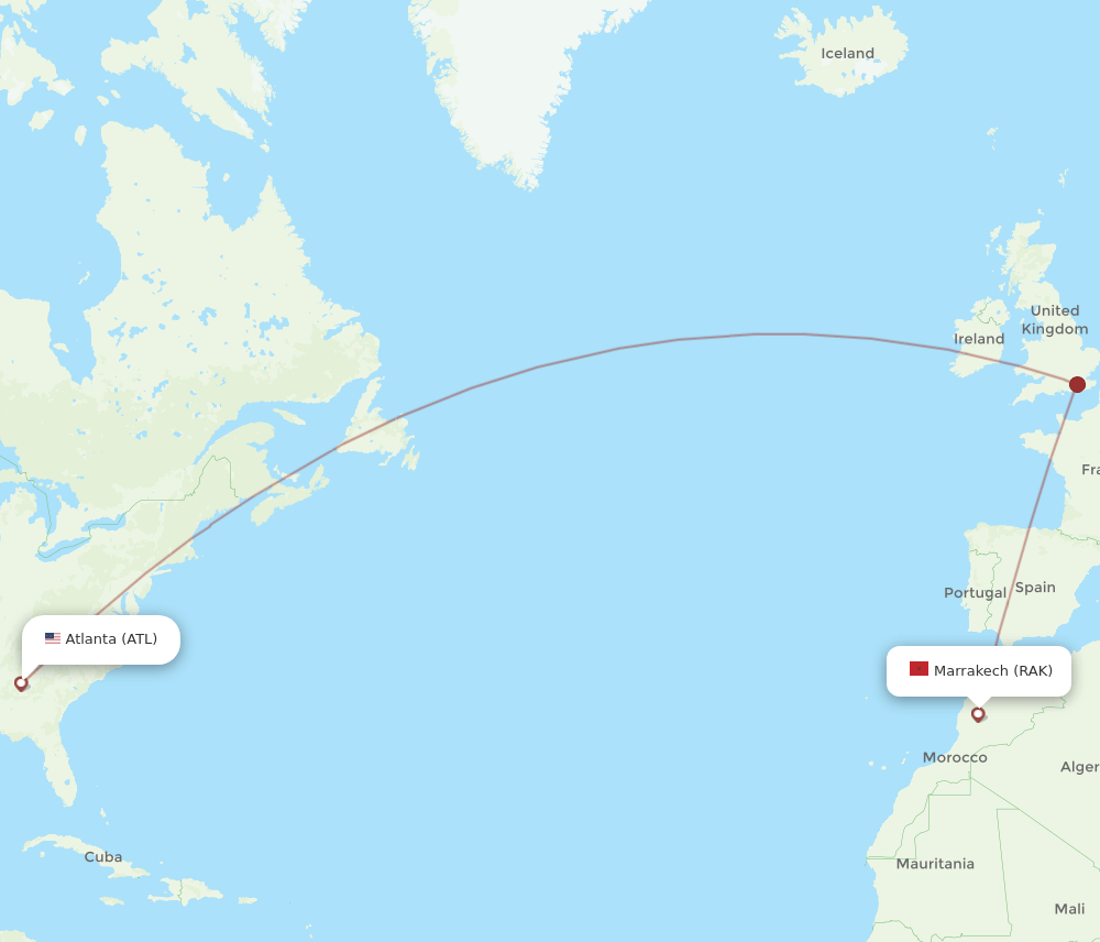 RAK-ATL flight routes