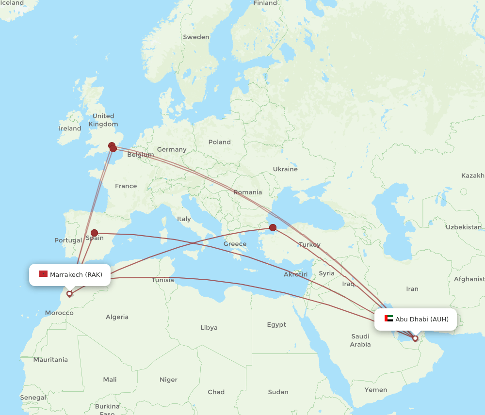 RAK to AUH flights and routes map