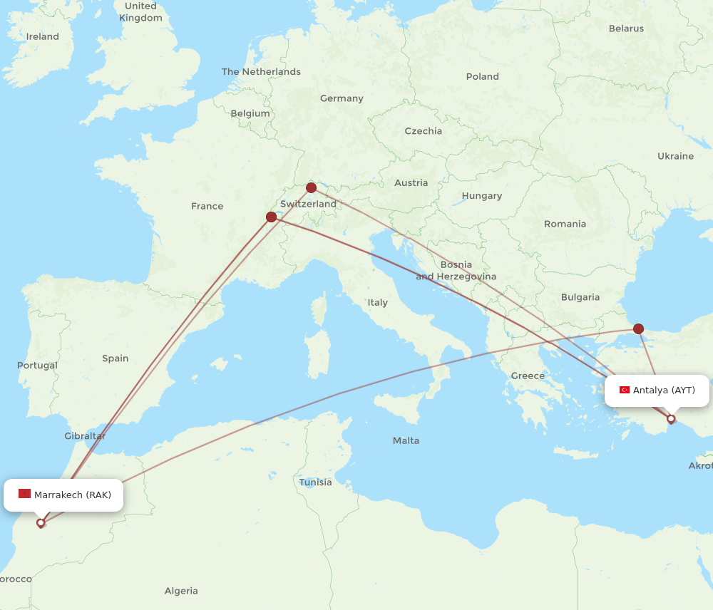 RAK-AYT flight routes