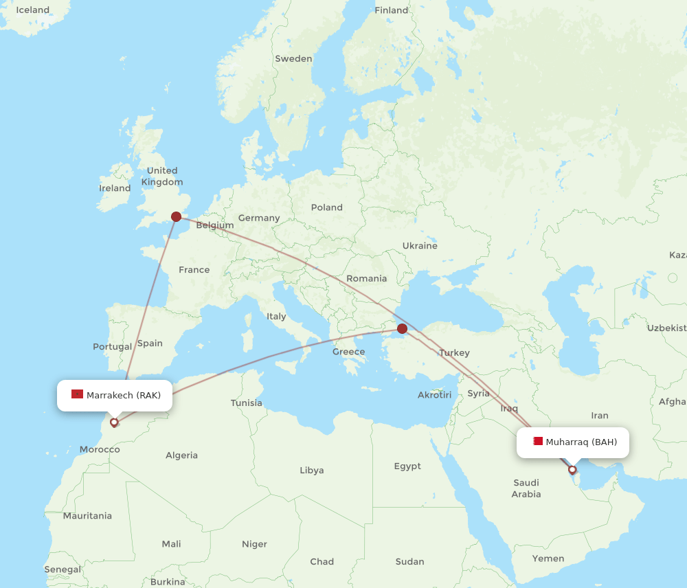 RAK to BAH flights and routes map