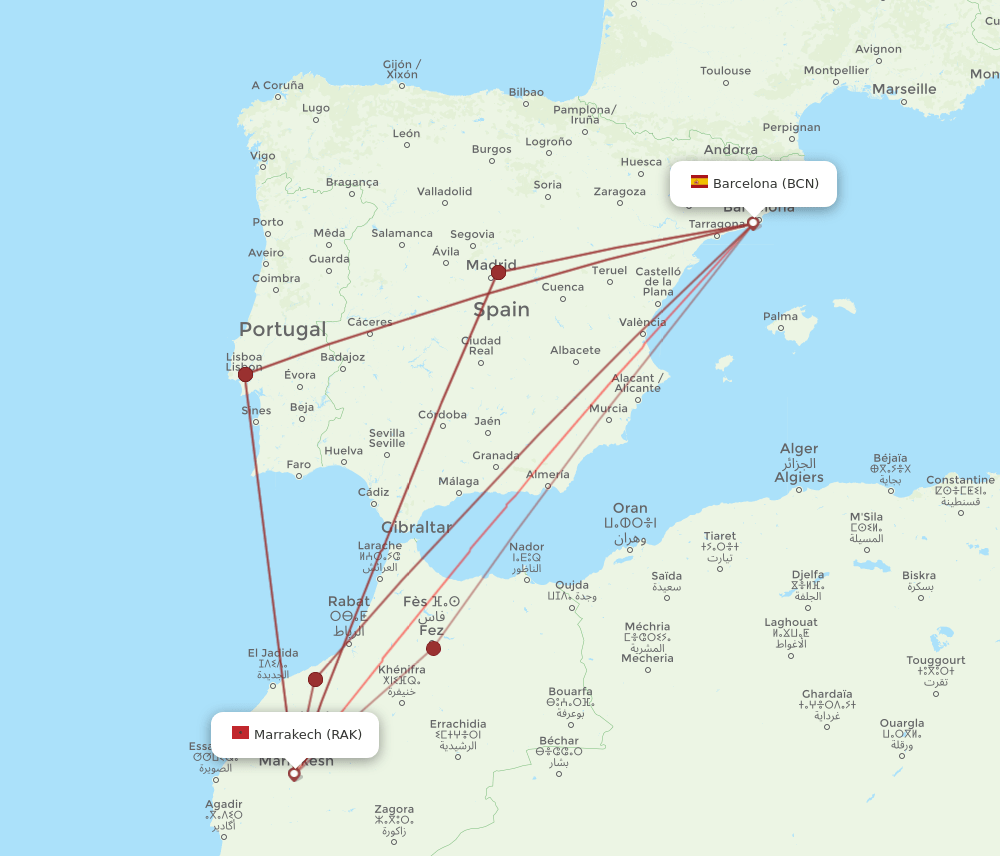 RAK-BCN flight routes