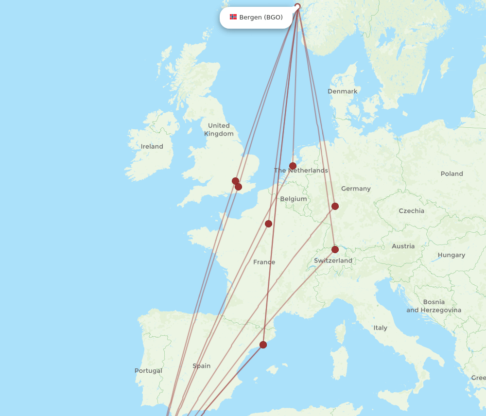 RAK-BGO flight routes