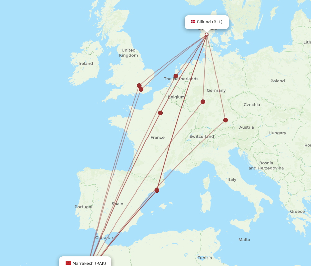RAK-BLL flight routes