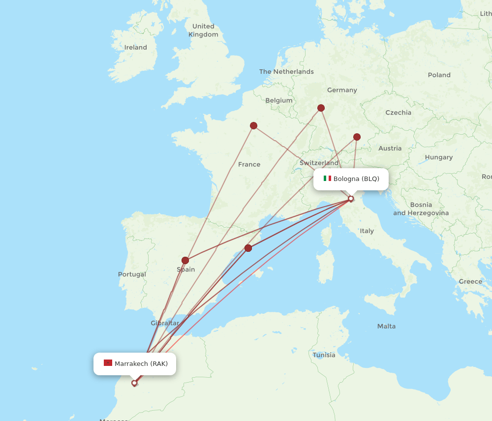 RAK-BLQ flight routes