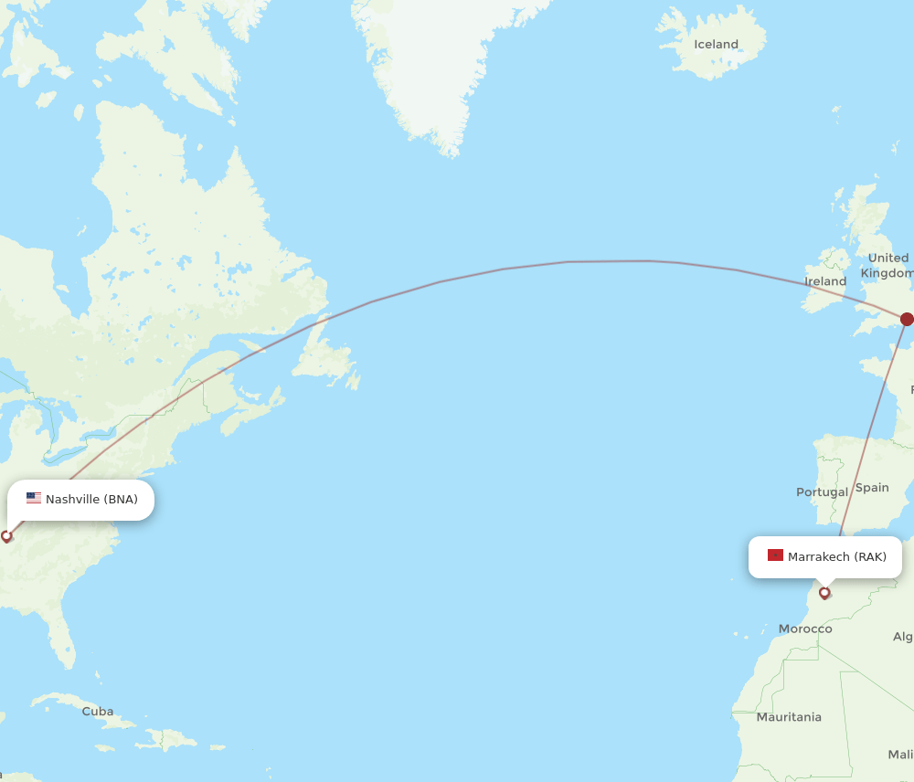 RAK-BNA flight routes