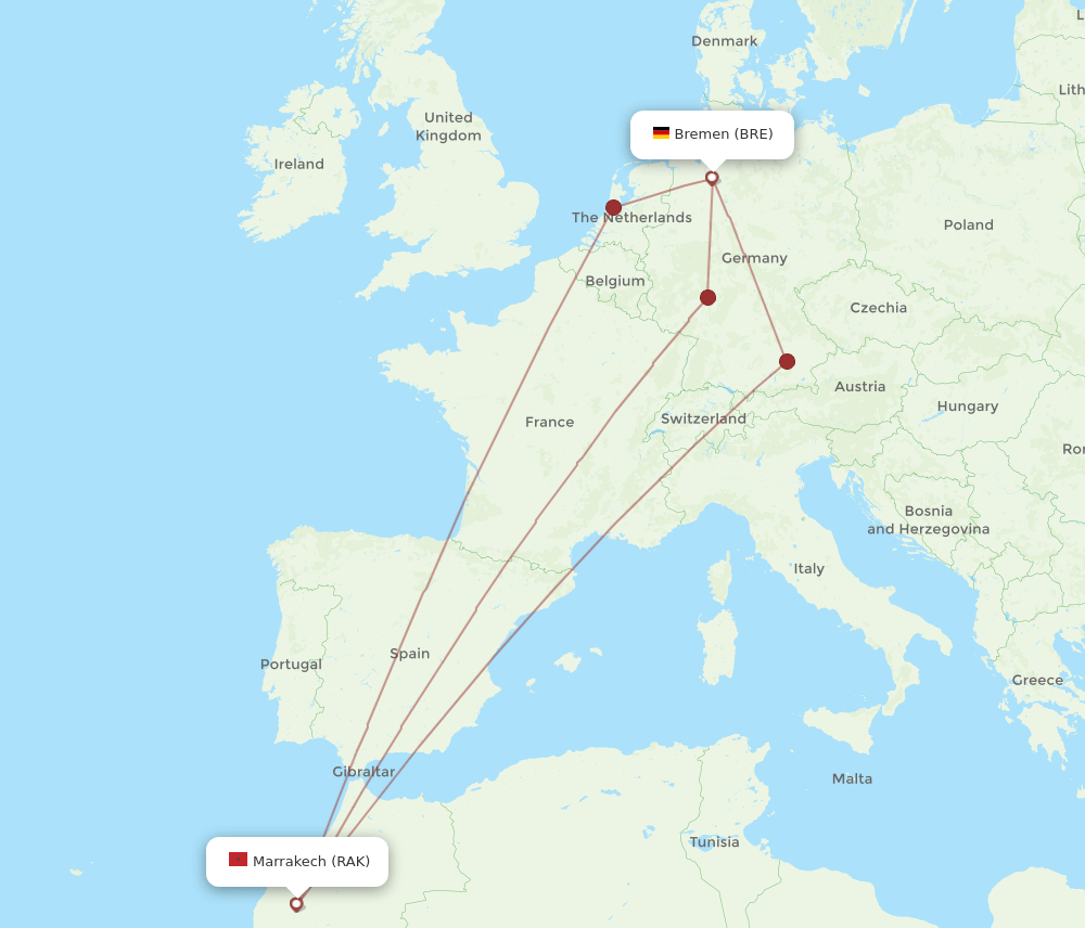 RAK-BRE flight routes