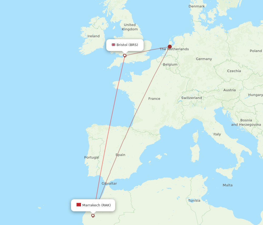 RAK to BRS flights and routes map