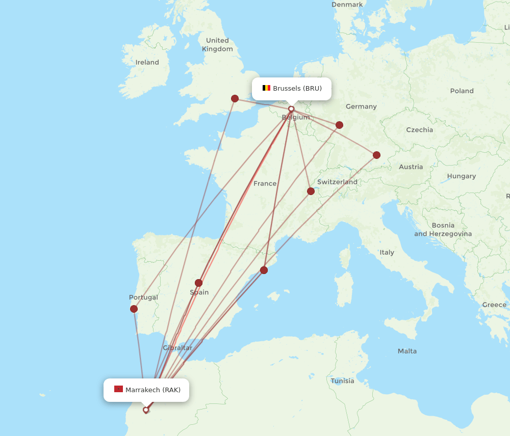RAK-BRU flight routes