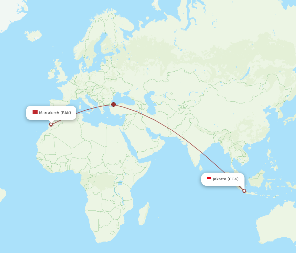 CGK to RAK flights and routes map