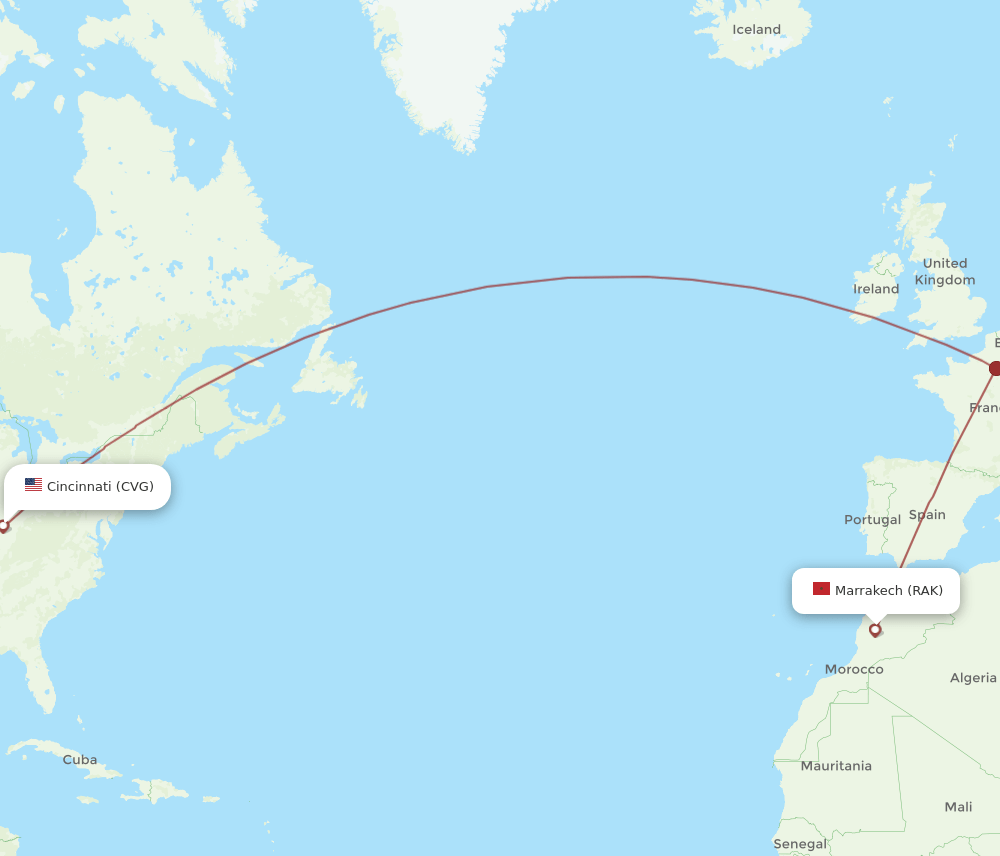RAK-CVG flight routes
