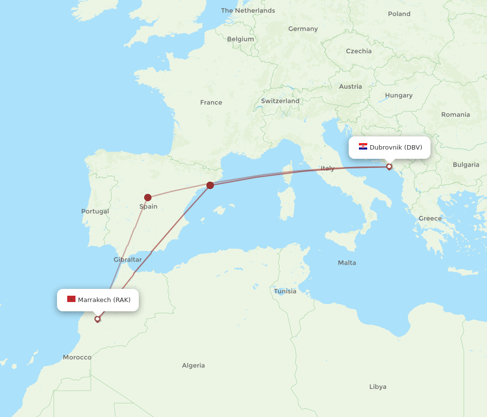 RAK to DBV flights and routes map