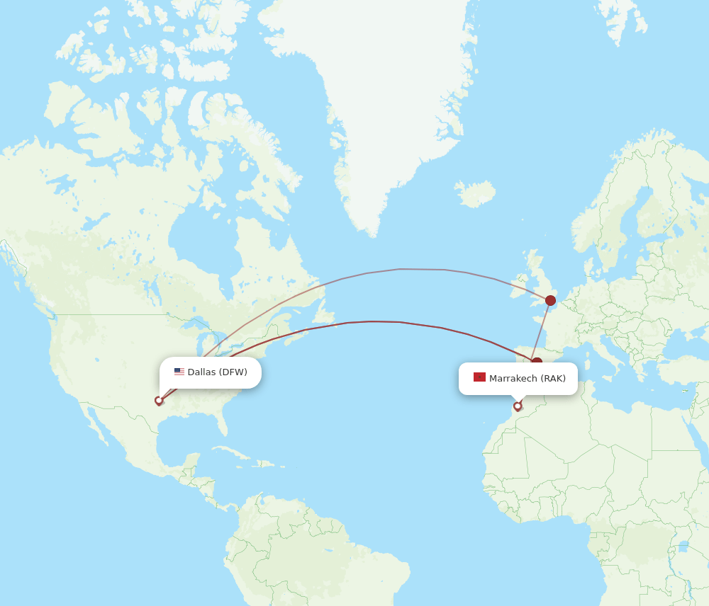 RAK-DFW flight routes