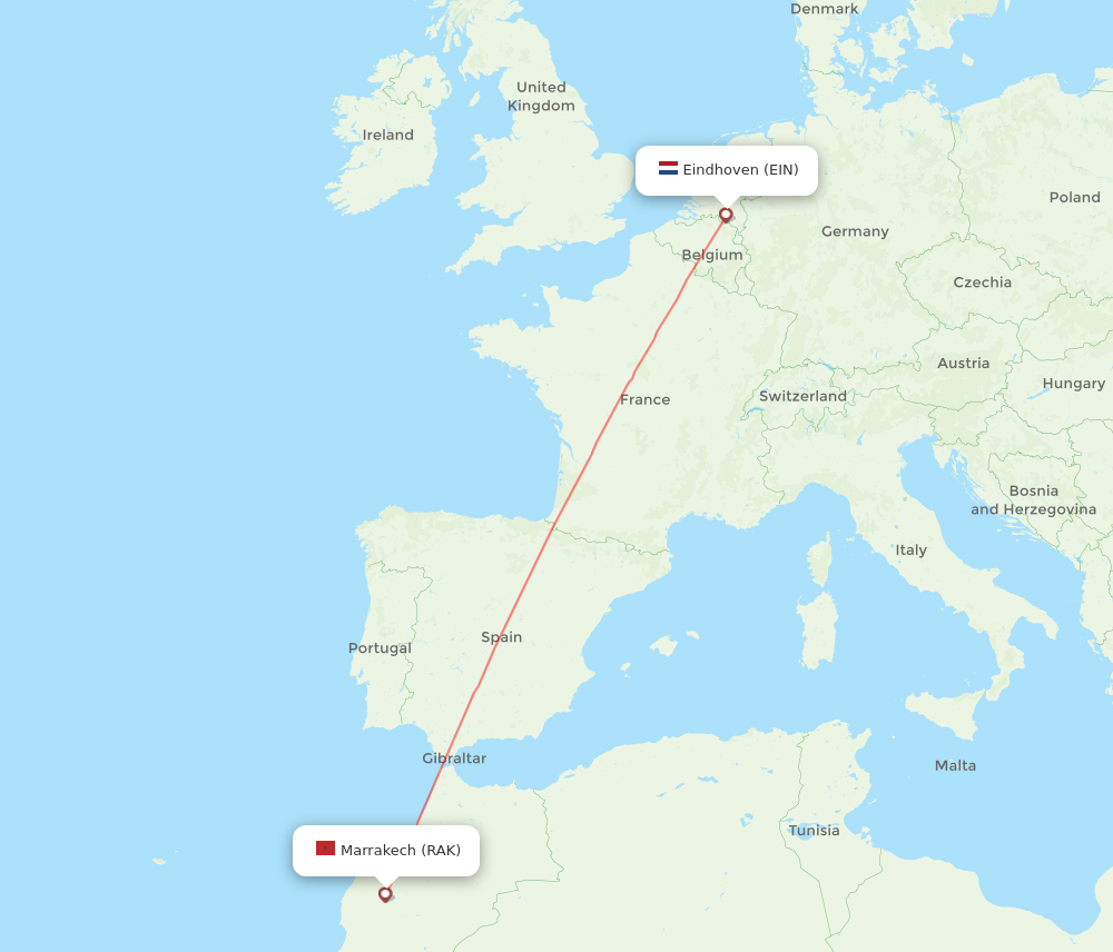 RAK to EIN flights and routes map