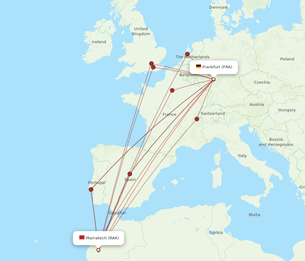 RAK to FRA flights and routes map