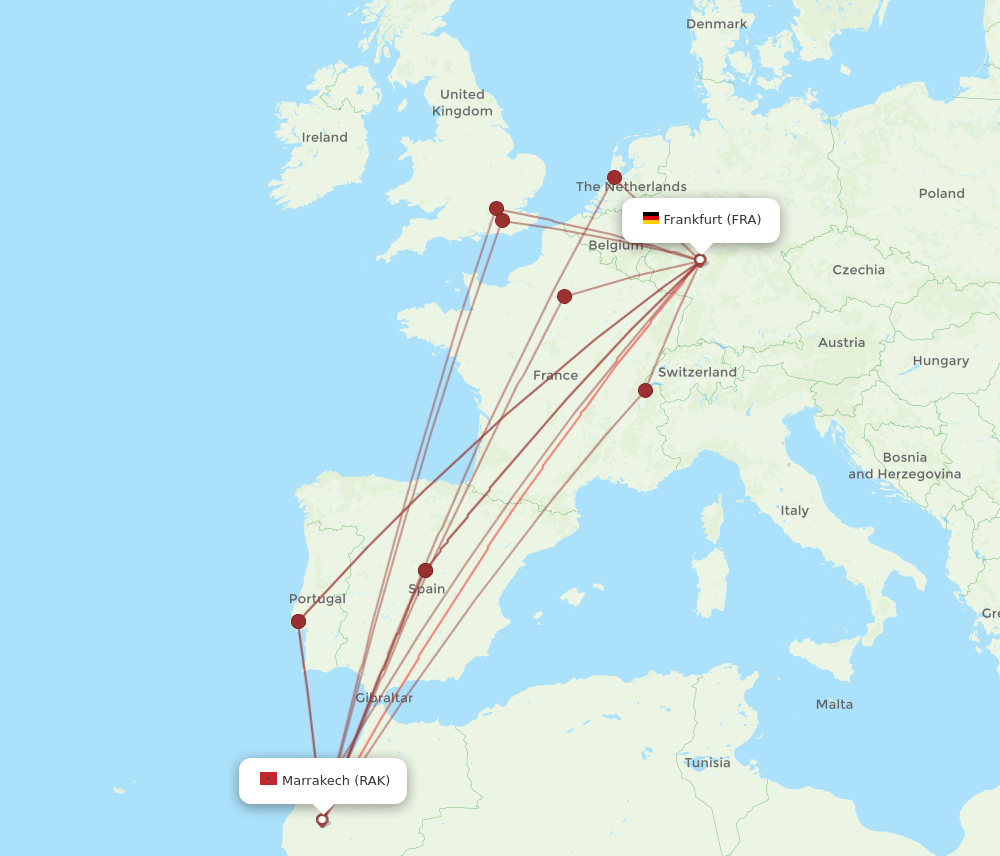 RAK-FRA flight routes